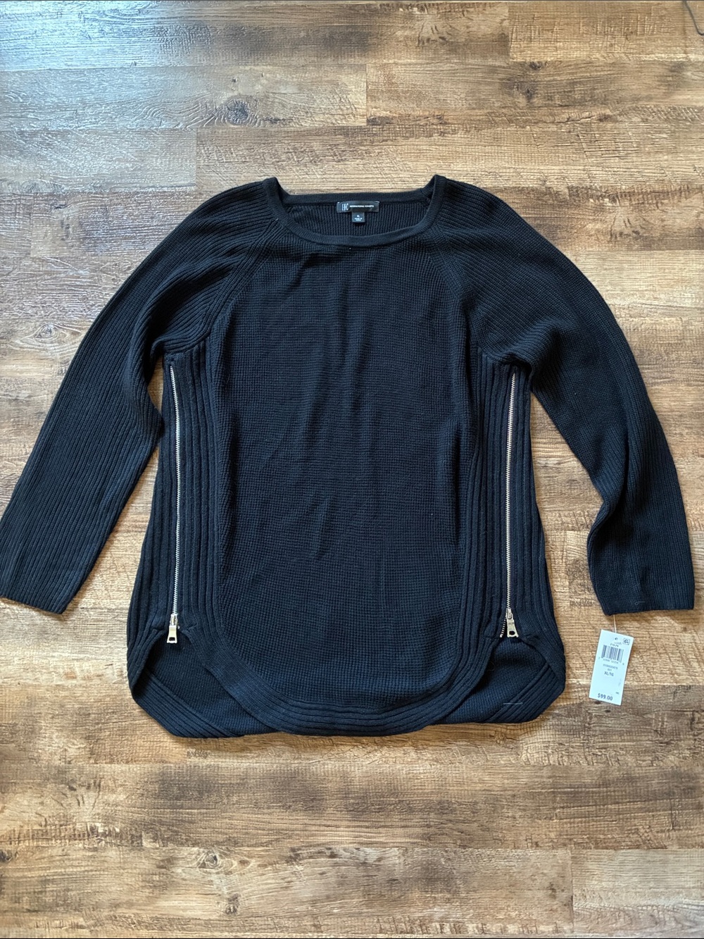 NWT INC International Concepts Black Scoop Neck Sweater with Silver Zippers